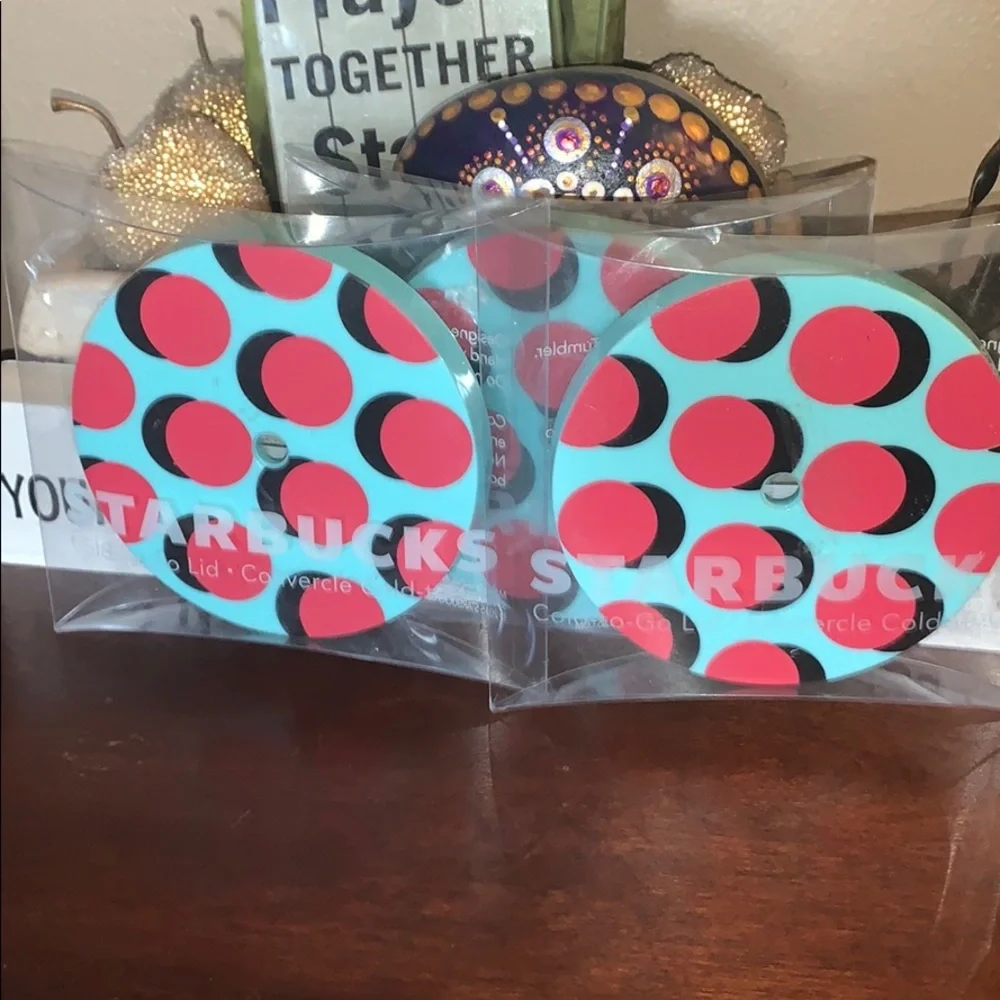 Starbucks all replacement lid teal & red circles NWT